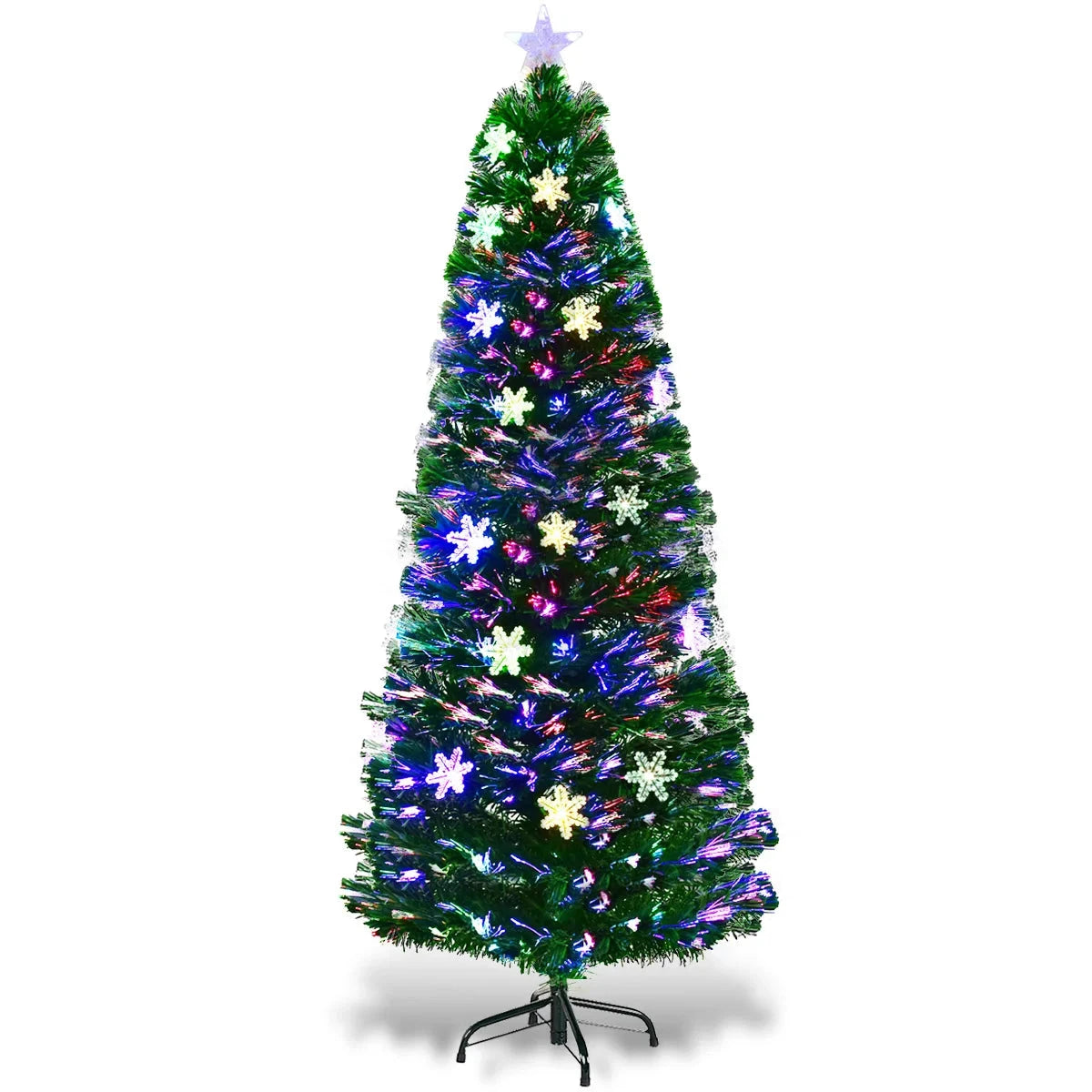 6FT Pre-Lit Fiber Optic Artificial Christmas Tree w/Multicolor Lights Snowflakes Ohberri