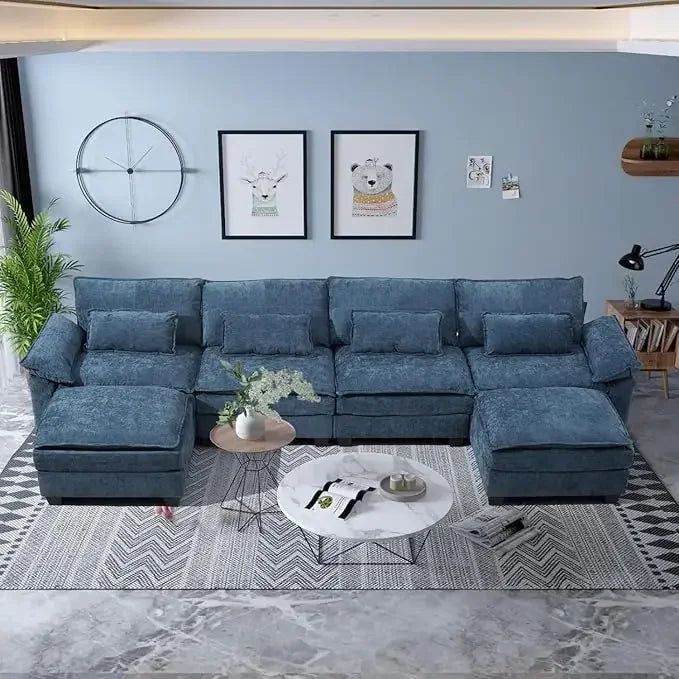 Cloud Couch Sectional with USB, Movable Ottoman, 3-Layer, Modern - Ohberri