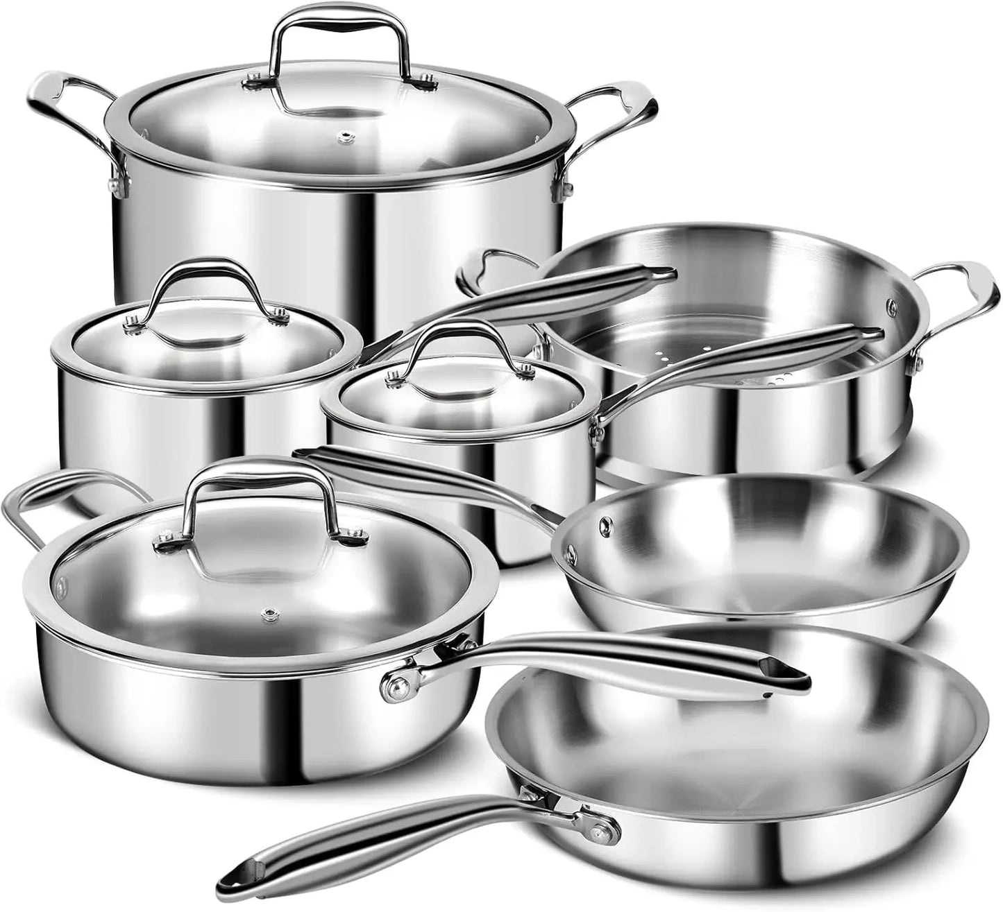 Stainless Steel 11-Piece Cookware Set with Lids Non-Toxic, Induction Ohberri