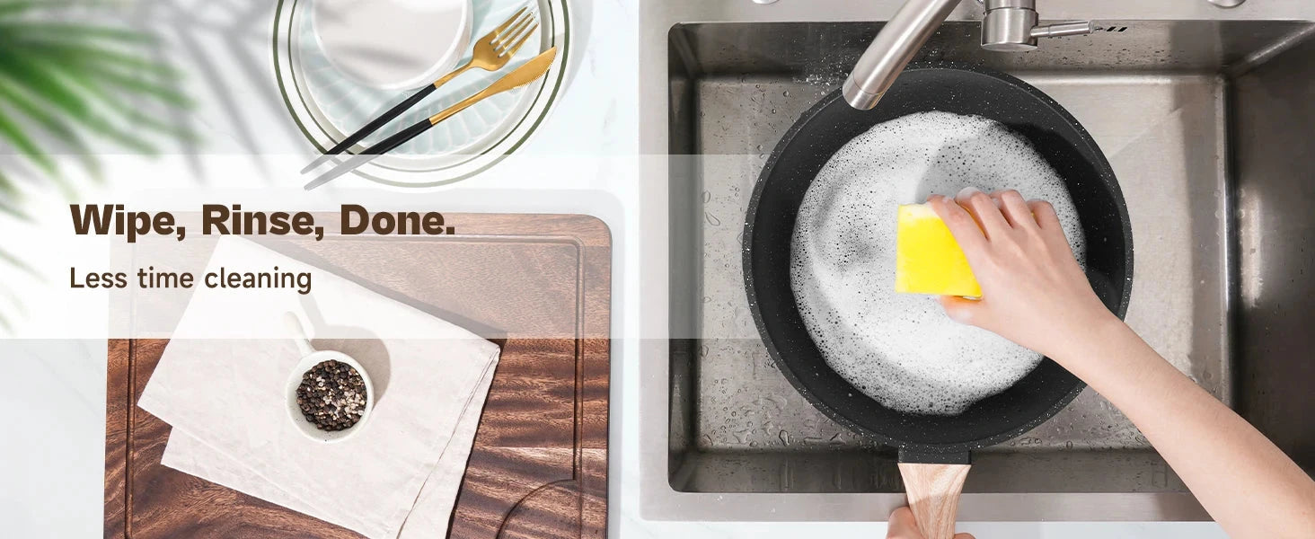 Pots and Pans Set, Nonstick Cookware Sets Black Granite Induction Ohberri