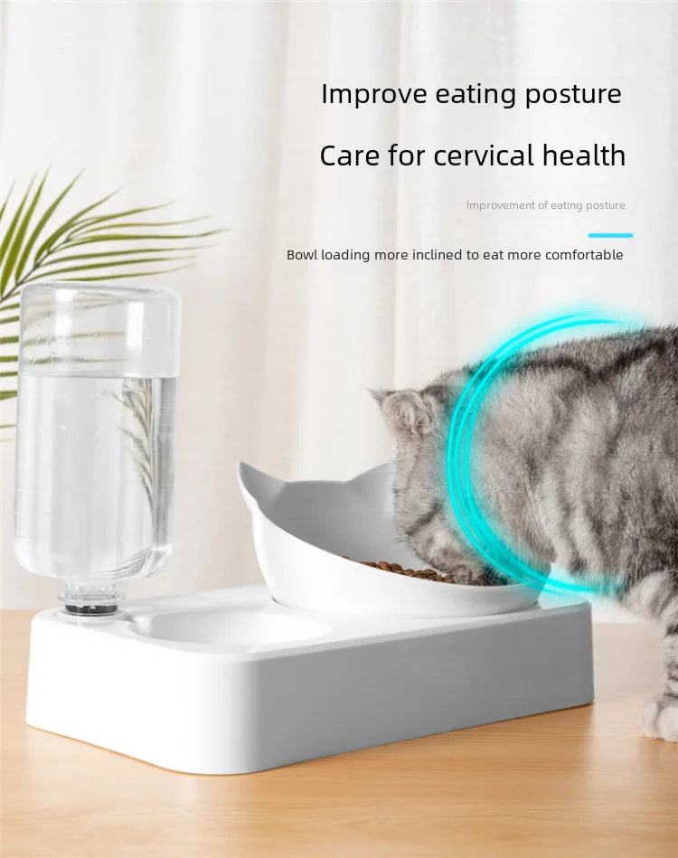 Double Bowl Automatic Watering Pet Anti-overturn Rice Plastic Cat Dog Food Bowl Cats Dogs Pet Tableware Ohberri