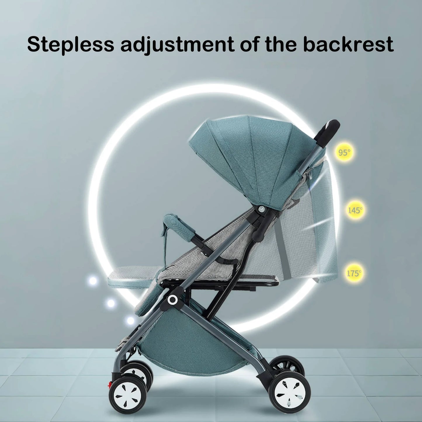Lightweight Stroller W/ 5-Point Harness, Adjustable Backrest - Ohberri
