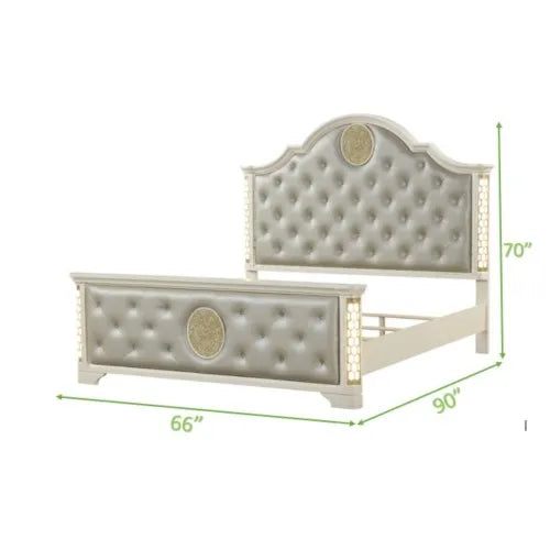 Queen 5 Pc Unique LED Vanity Bedroom Set made with Wood in Beige - Ohberri