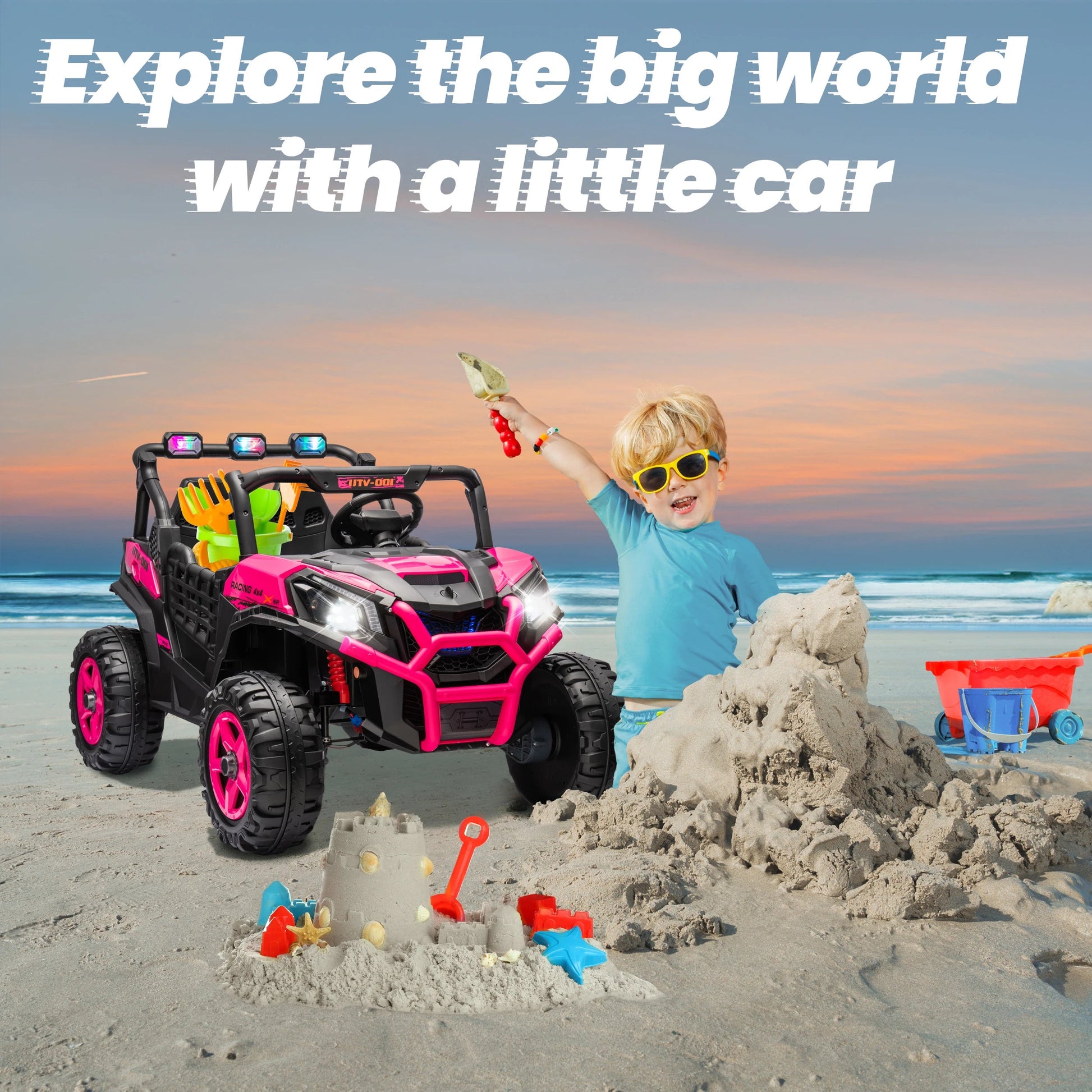 24V XL 2 Seater Ride on Toys Car for Girls, 2WD/4WD Switchable Off-Road UTV Ohberri