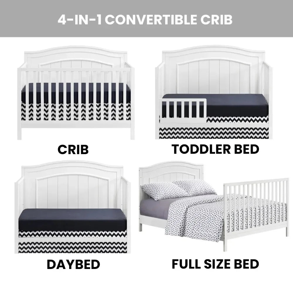 North Bay 4-in-1 Convertible Crib, Snow White, GREENGUARD Gold Certified, Wooden Crib Ohberri