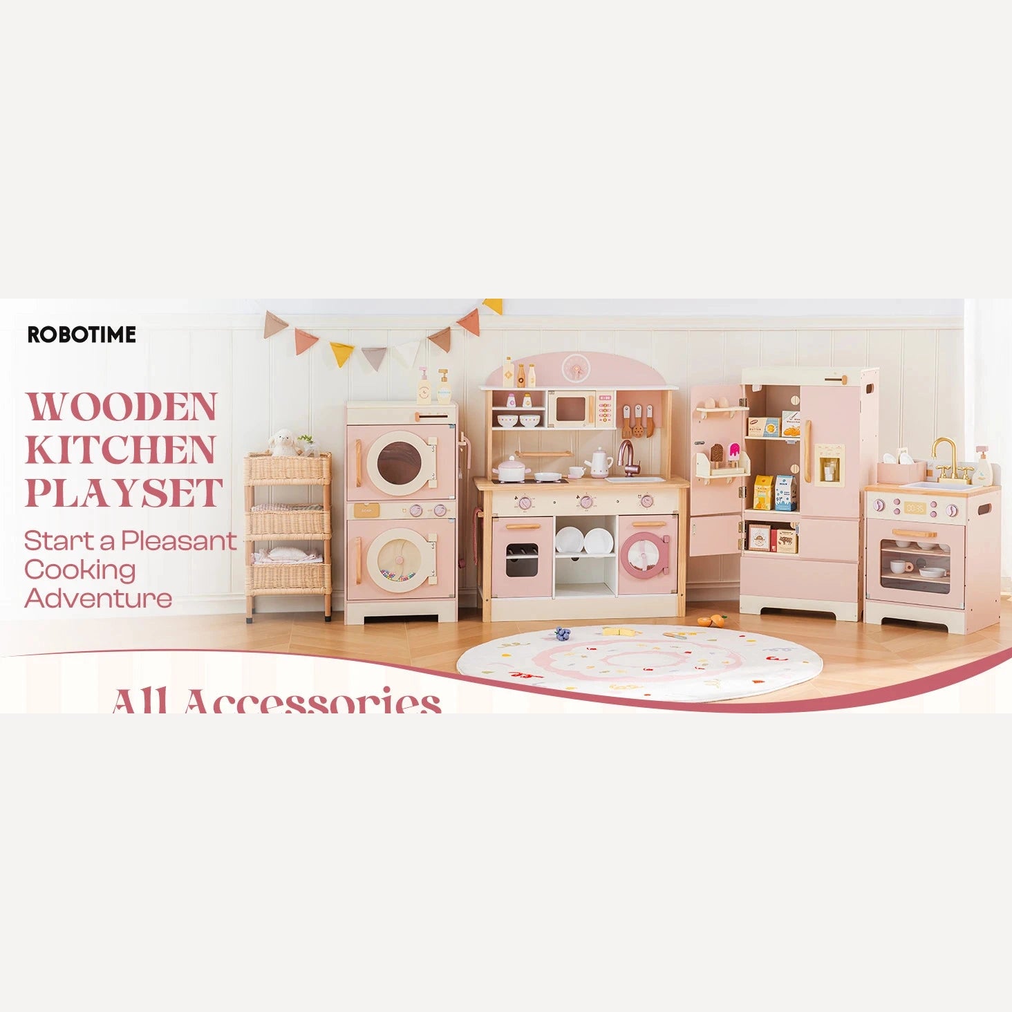 Kitchen Play set with Realistic Sound Pretend Play Gift for Boys Girls Pink - Ohberri