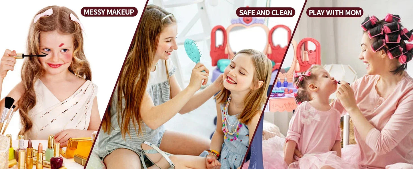 Toddler Vanity Makeup Table with Mirror and Chair Ohberri