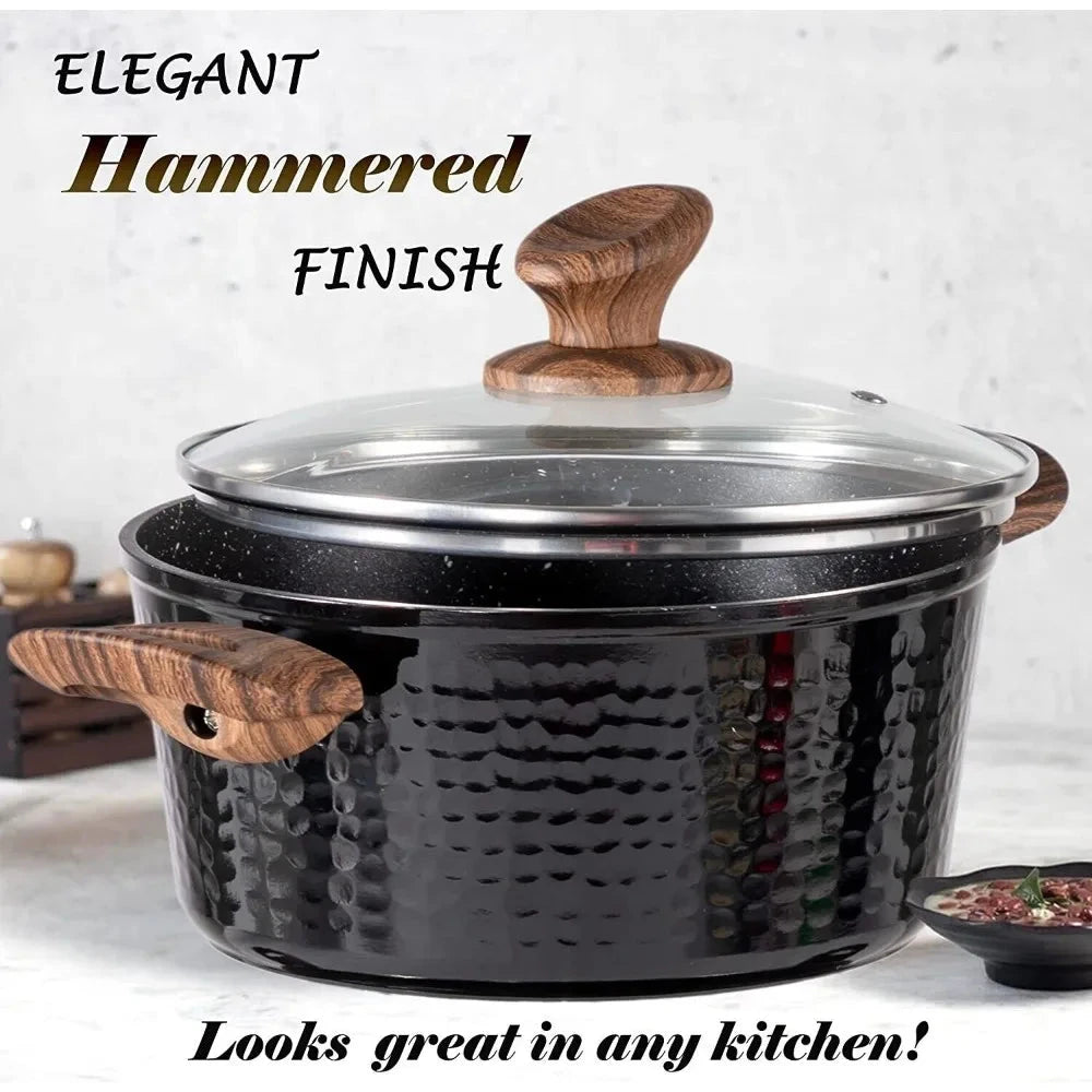 Induction Cookware Sets 15 Pcs Black Hammered -Granite Ohberri