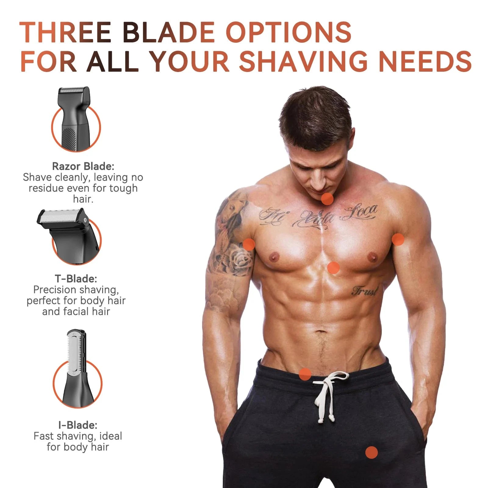 3 in 1 Men Bidirectional Body Hair Trimmer Electric Shaver IPX6 Waterproof Double-edged Razor Ohberri