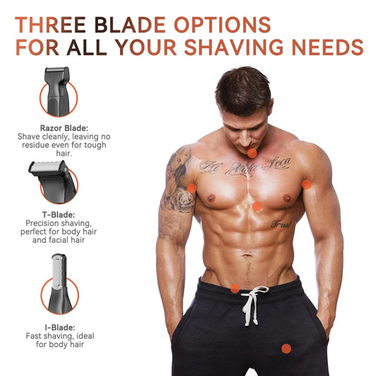 3 in 1 Men Bidirectional Body Hair Trimmer Electric Shaver IPX6 Waterproof Double-edged Razor Ohberri