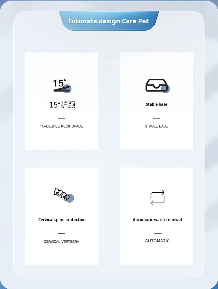 Pet Bowls With Water Feeder, 3 In 1 Ear Design Tilted Cat Water And Food Bowl Set With Gravity Water Bottle For Neck Protection Ohberri