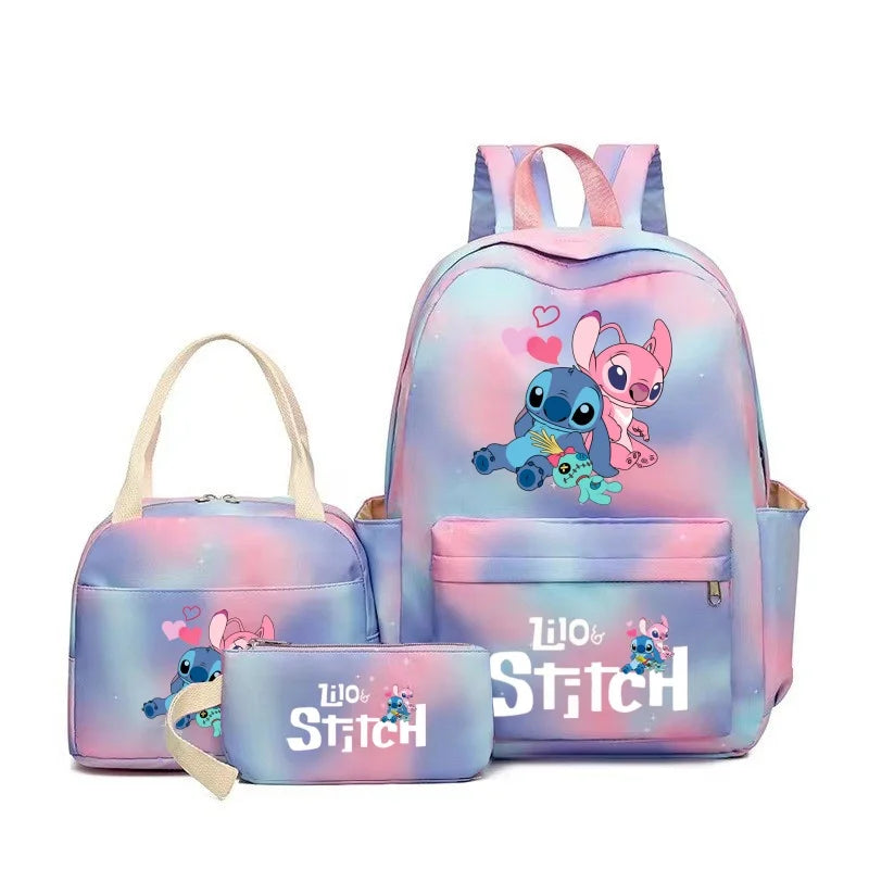 3pcs Stitch Large Capacity Backpack, Cartoon Anime Schoolbag, Kids Girl Travel Commute Knapsack With Lunch Bag And Pencil Case - Ohberri