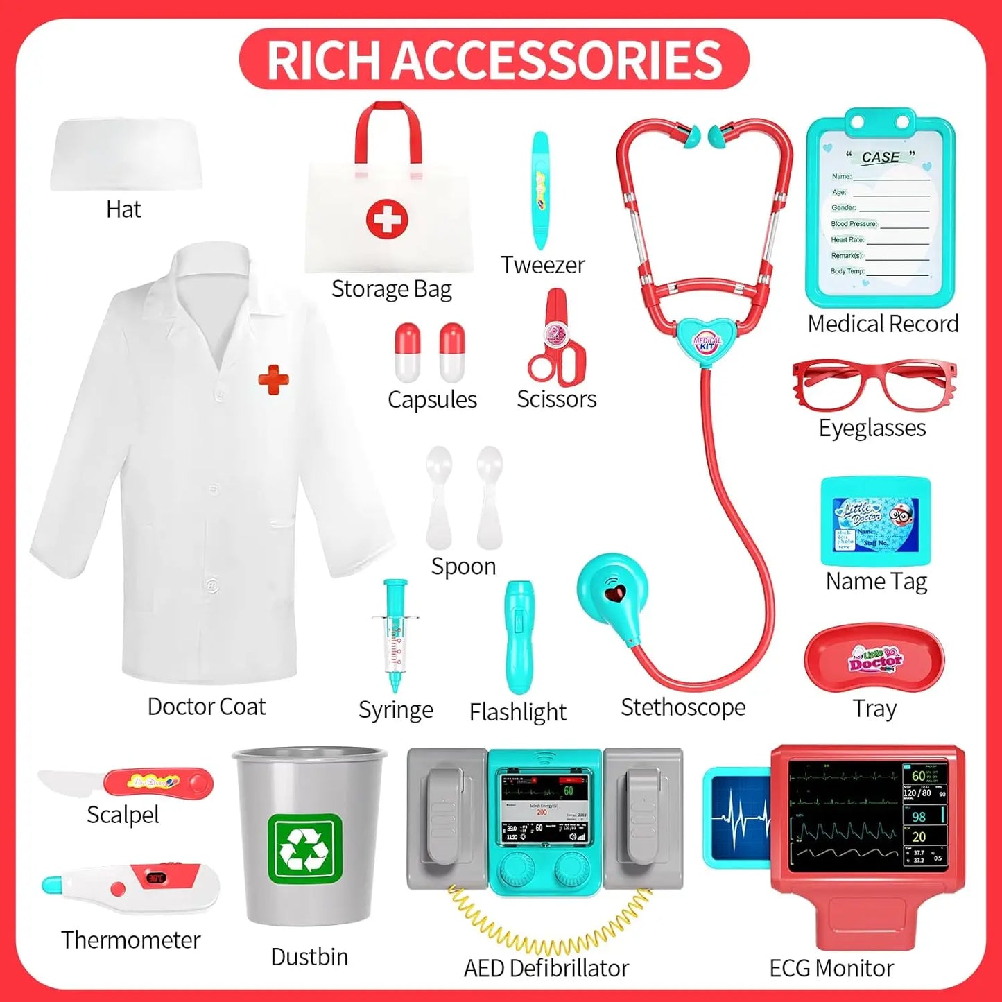 Doctor Pretend Play Medical Station Set with Lights Stethoscope - Ohberri