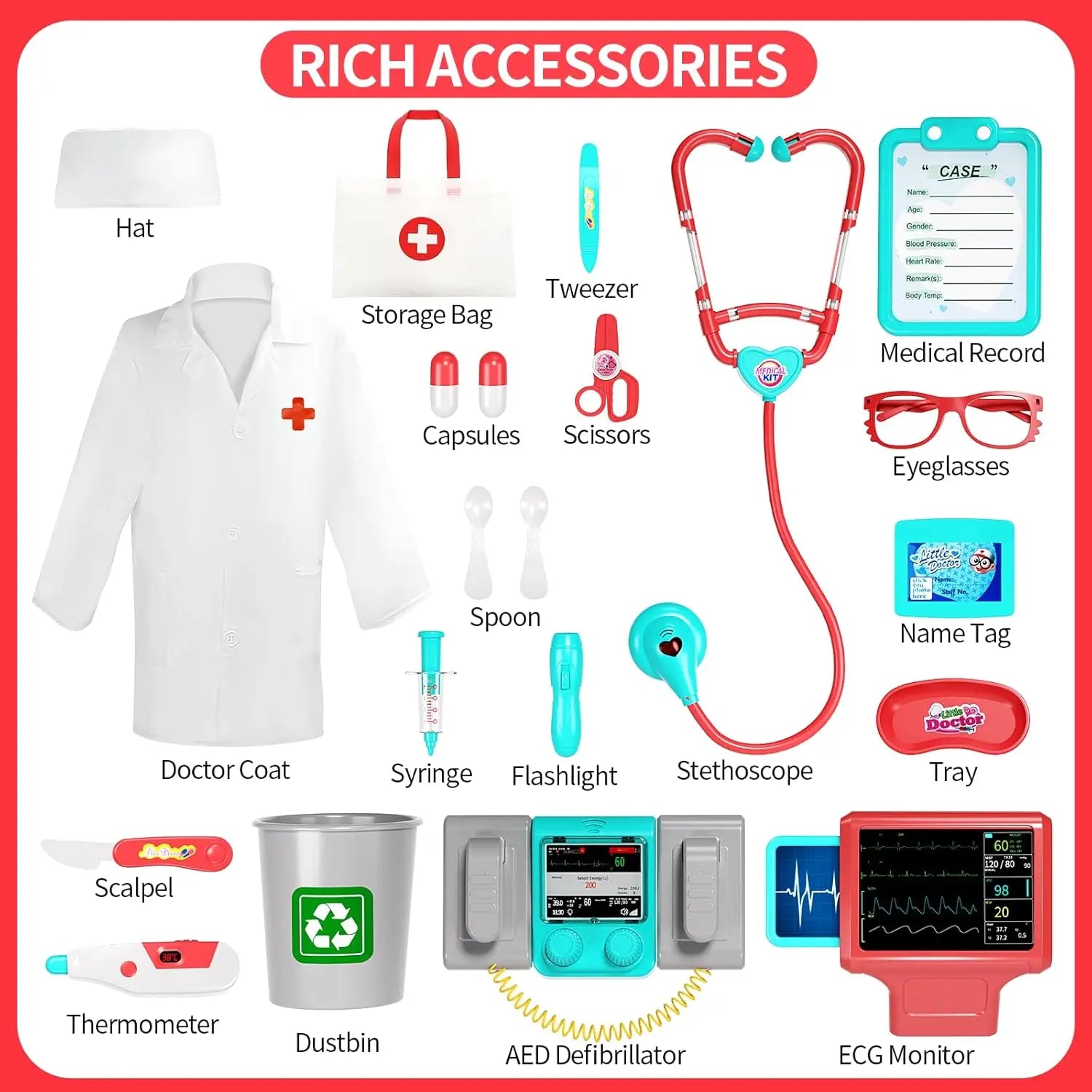 Doctor Pretend Play Medical Station Set with Lights Stethoscope - Ohberri