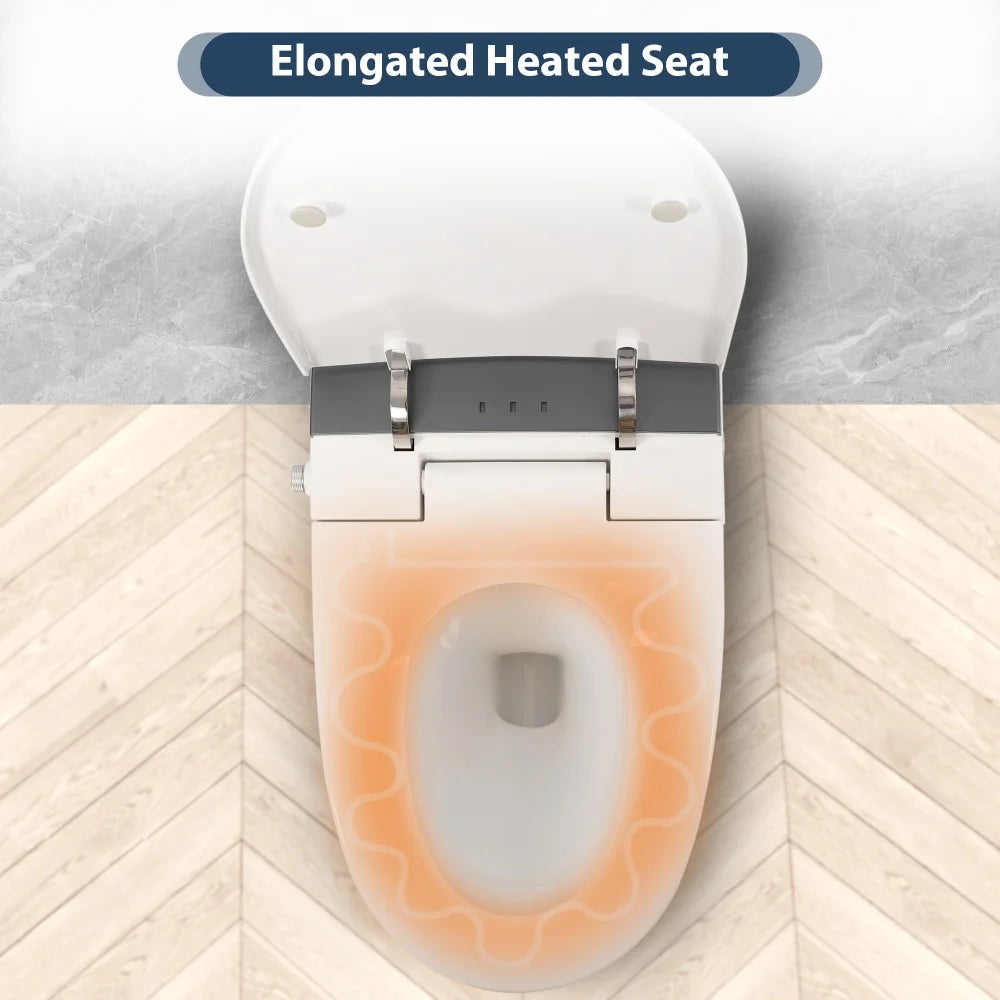 Smart Toilet with Foot Sensor Auto Flush Soft Close Heated Seat Night Light Ohberri