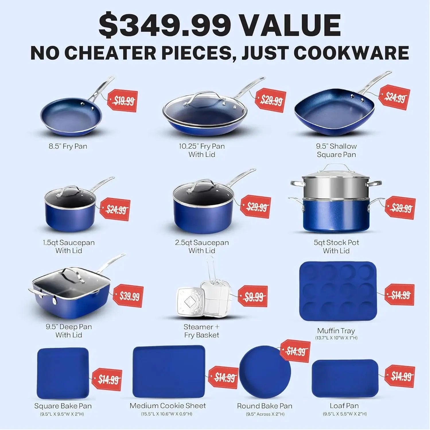 True 20 Pc Pots and Pans Set Non Stick Cookware Set with Deep Square Pan and Bakeware Set, Non Toxic Ohberri