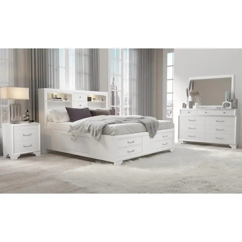 Queen Bedroom Set 5PC White - Modern - Ohberri