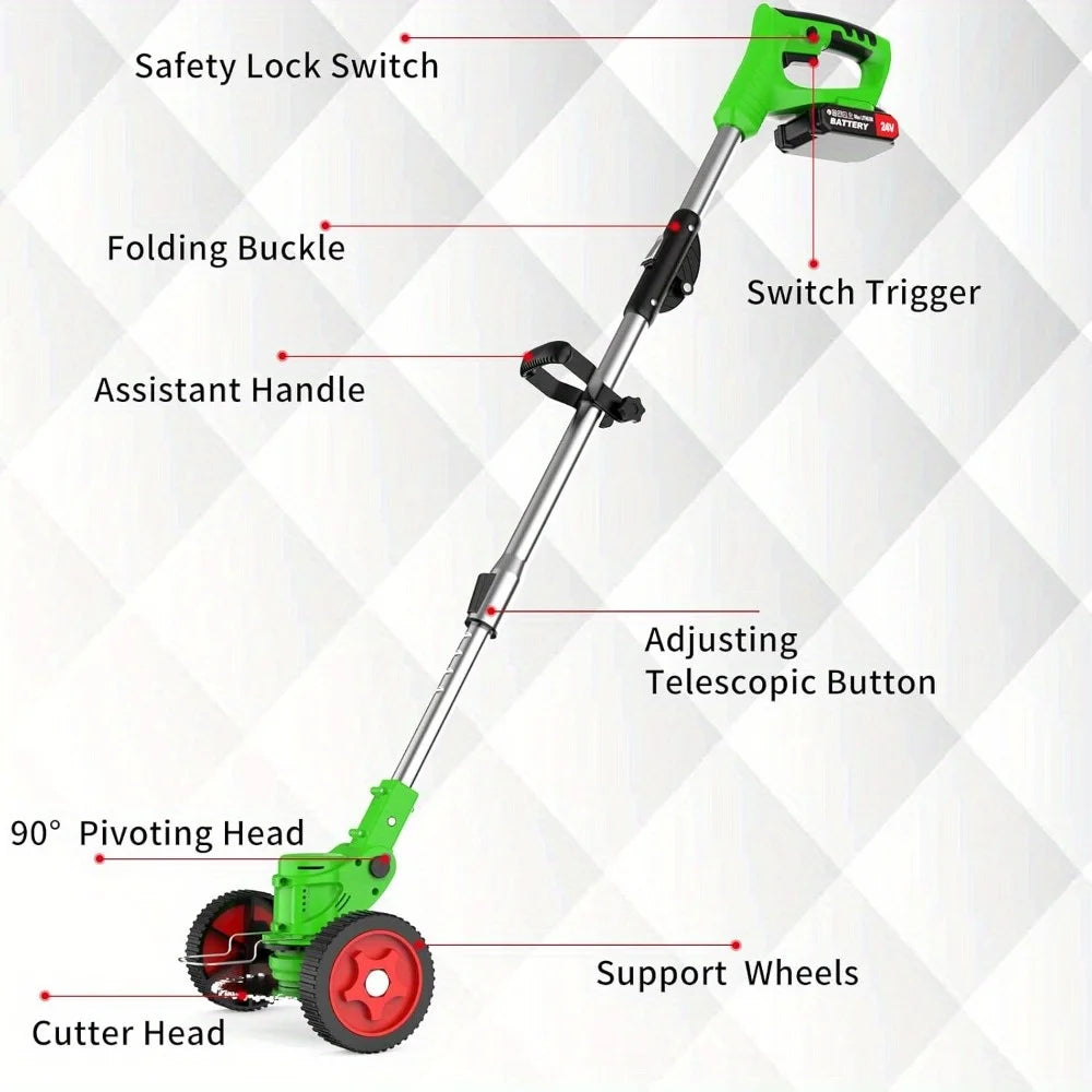 Foldable Brush Cutter Cordless Weed Wacker Electric Weed Eater Edgers with 2 Large Capacity Batteries &13 Blades, - Ohberri