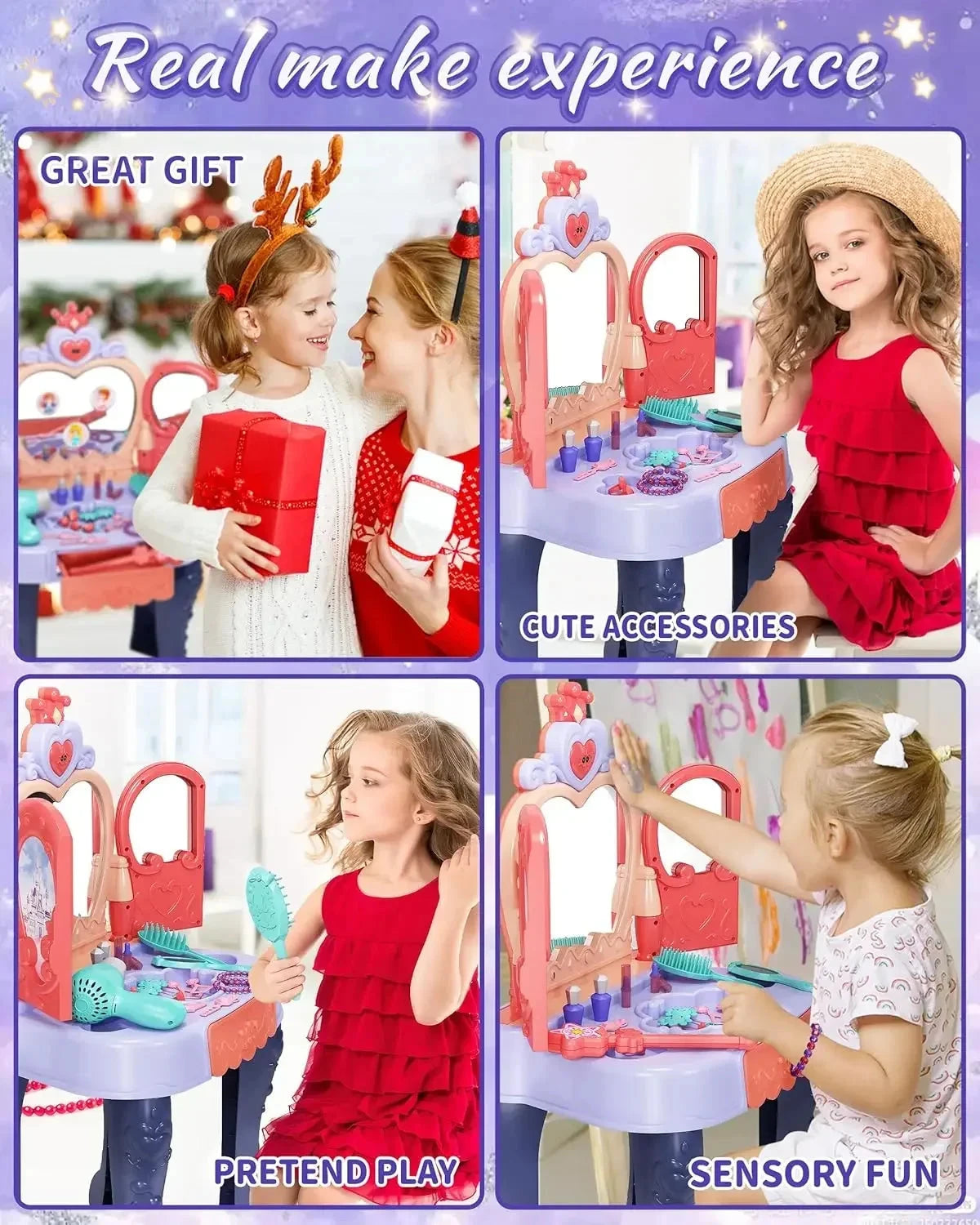 Toddler Vanity Makeup Table with Mirror and Chair Ohberri