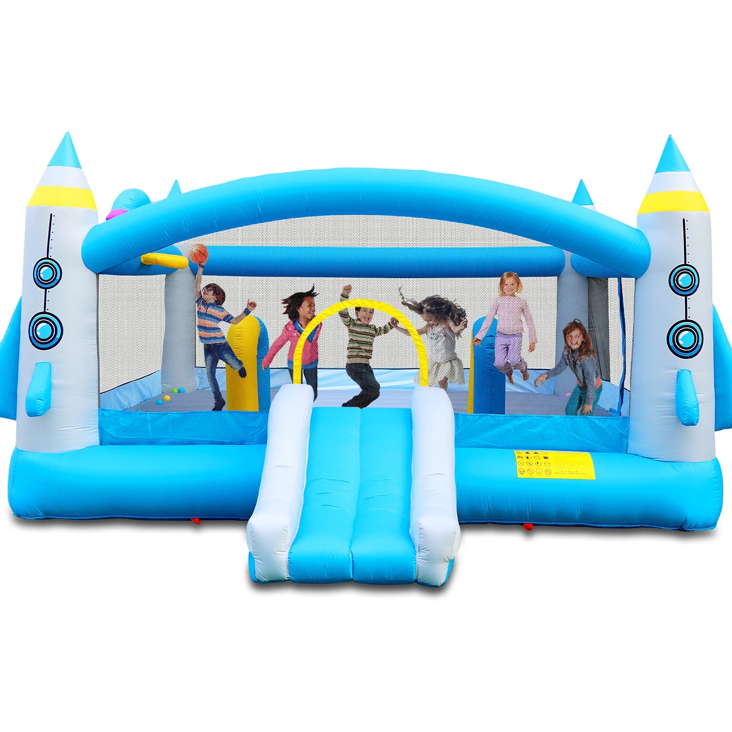 Bounce House With Long Slide Bouncing Area Basketball Hoop - Ohberri