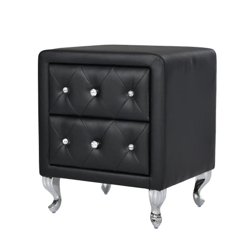 3 Pieces Bedroom Set with Queen Size PU Leather Upholstered Platform Bed and Elegant PU Nightstand with 2 Drawers , Black - Ohberri