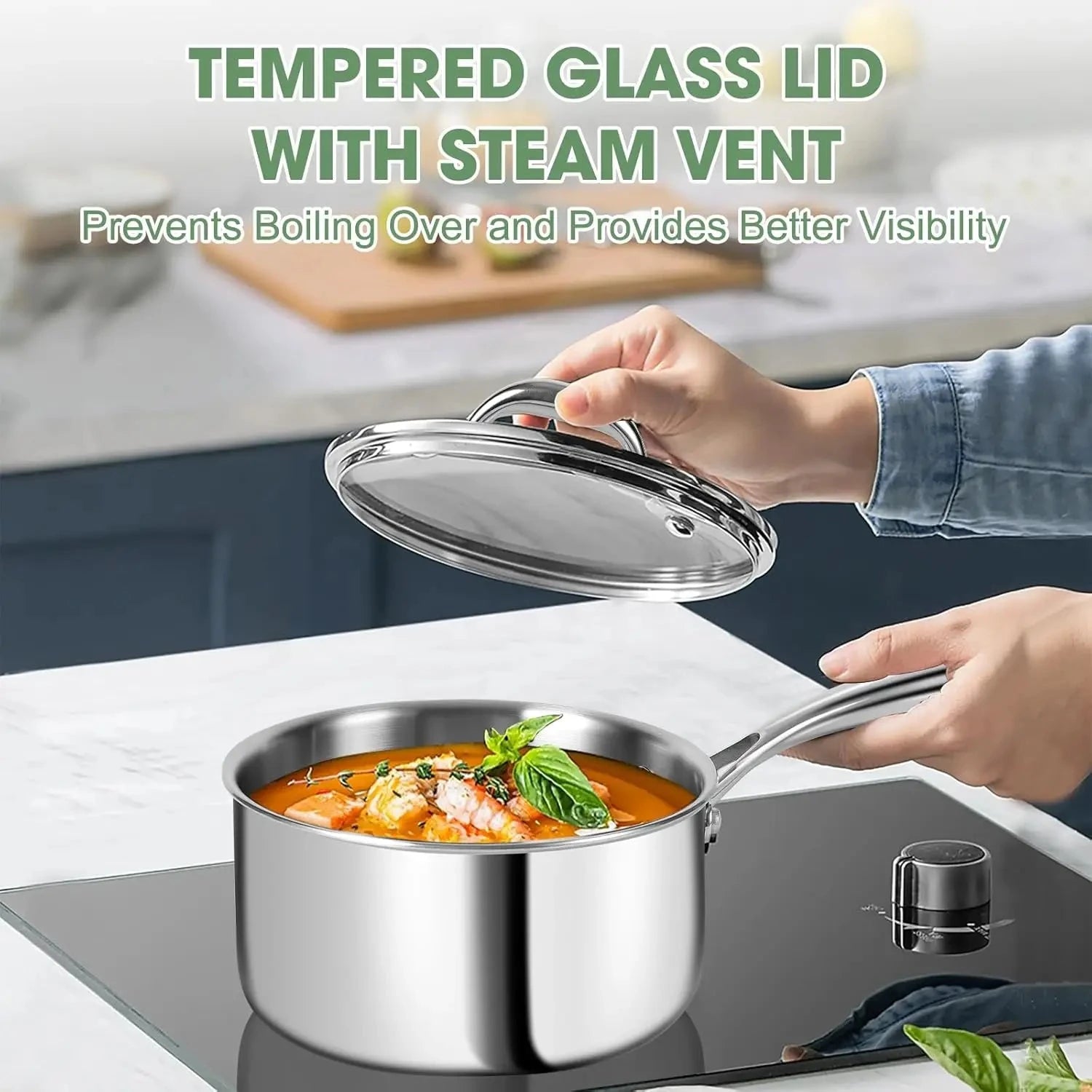 Stainless Steel 11-Piece Cookware Set with Lids Non-Toxic, Induction Ohberri