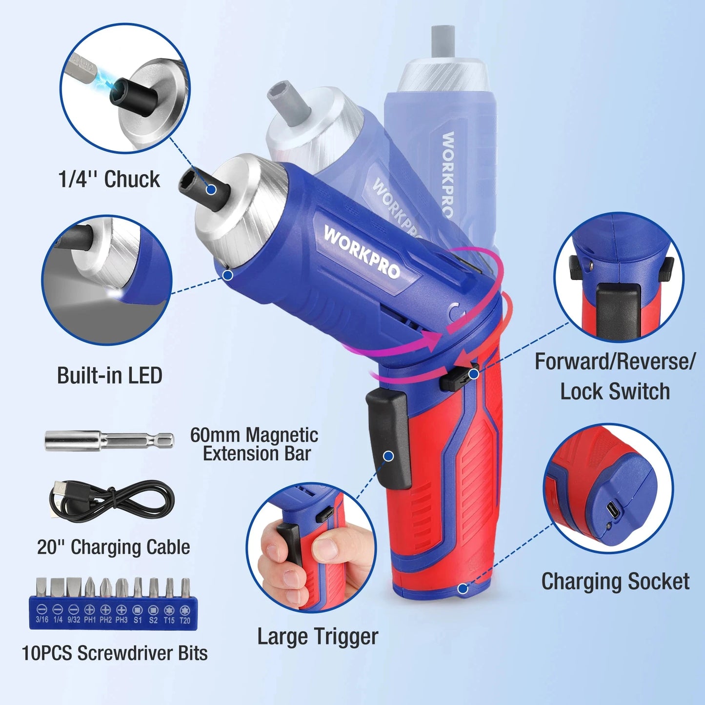 WORKPRO 3.7V Electric Screwdriver with 18pc Tool Kit Ohberri