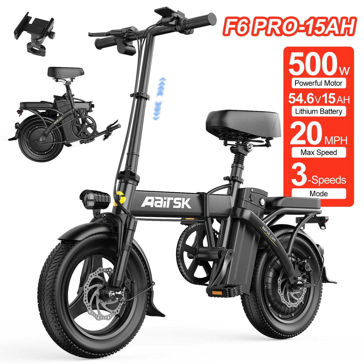 Electric Bike 750W Peak Motor 48V15AH LCD Display 14-inch Tire Electric Bicycle - Ohberri