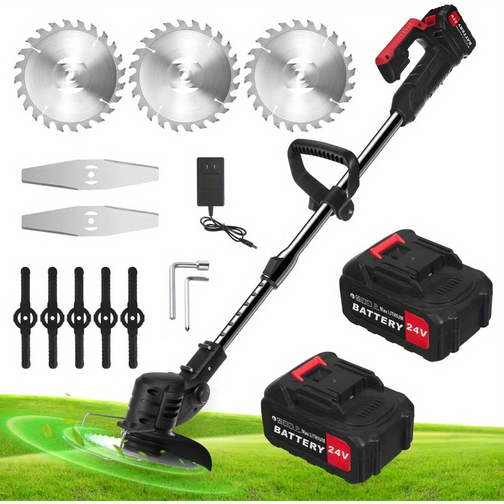 Electric Weed Wacker, 24V 1500MAh Weed Wacker Battery Operated, 3-in-1 Lightweight Lawn Trimmer/Mini-Mower/Brush Cutter - Ohberri