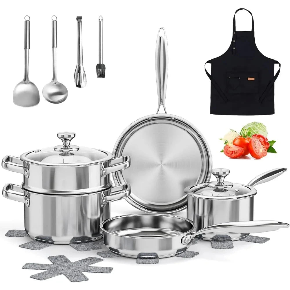 Stainless Steel Cookware Set, 16-Piece Pots and Pans Set Non Toxic Ohberri