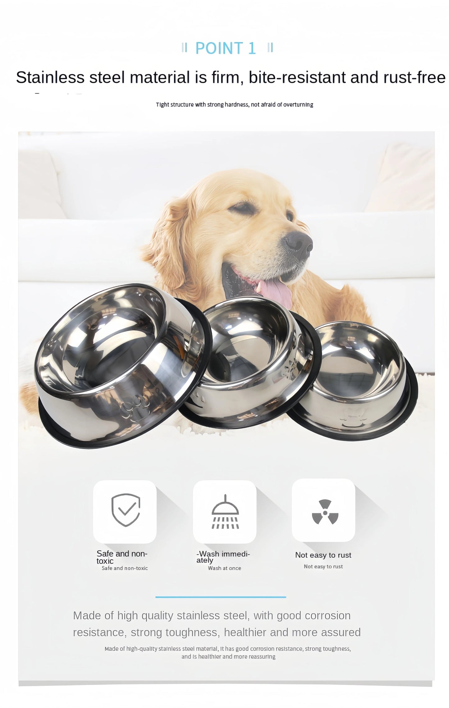 Pet Dog Cat Stainless Steel Bowl Pet Feeding Bowl Cat and Dog Drinking Bowl Metal Feeder Bowl Durable Easy To Clean 6 Sizes Ohberri