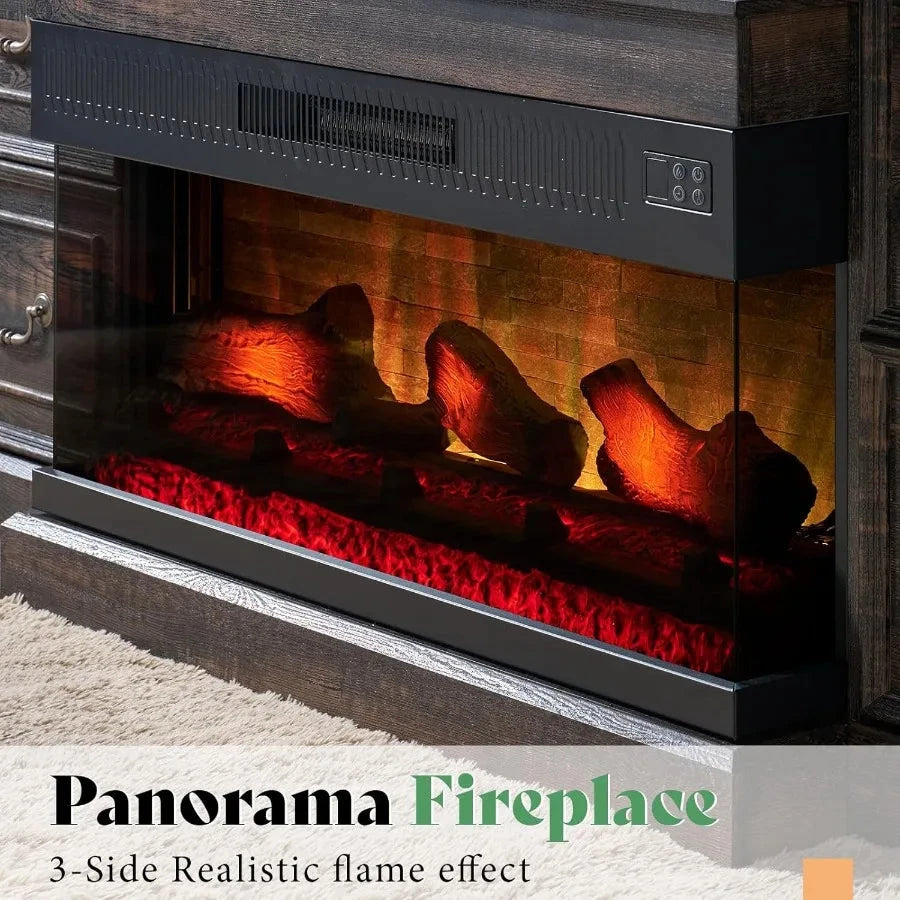 75 Fireplace TV Stand Large TV Stand with 36 Fireplace Farmhouse with Solid Wood 2 Drawers Cabin Ohberri