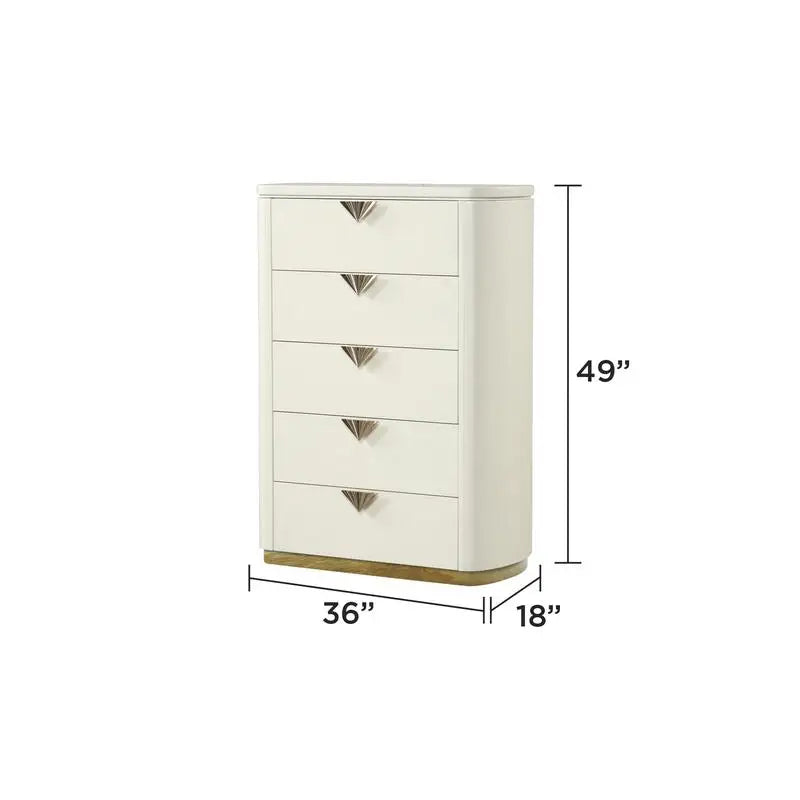 5-Pc King Upholstered Bedroom Set with Wood & Gold Accents in Beige - Ohberri