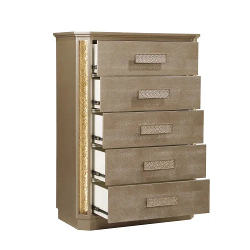 Queen 5PC Bedroom set Made with Wood in Gold - Ohberri