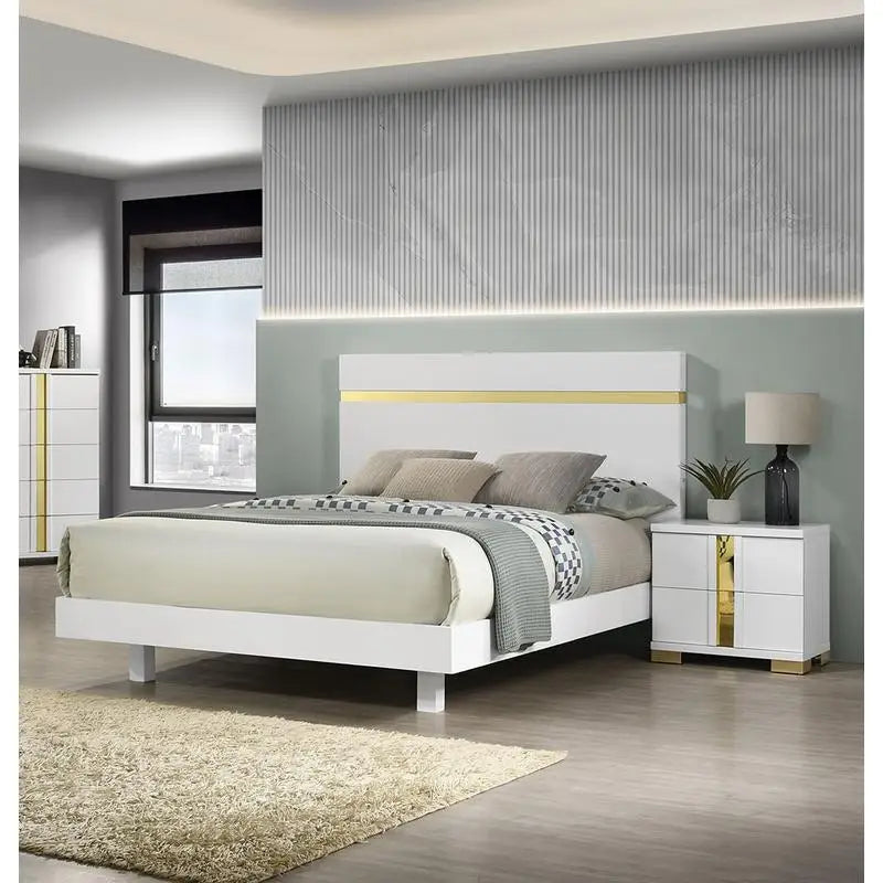 Modern 3-Piece Bedroom Set, Full Size Bed with LED, 2 Nightstands - Ohberri