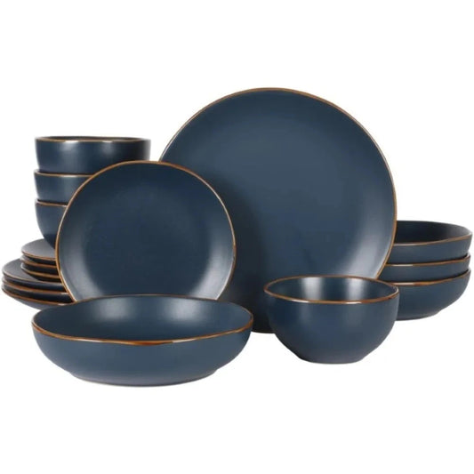16-Piece Stoneware Ceramic Dinnerware Set with Navy Blue Plates and Bowls Ohberri