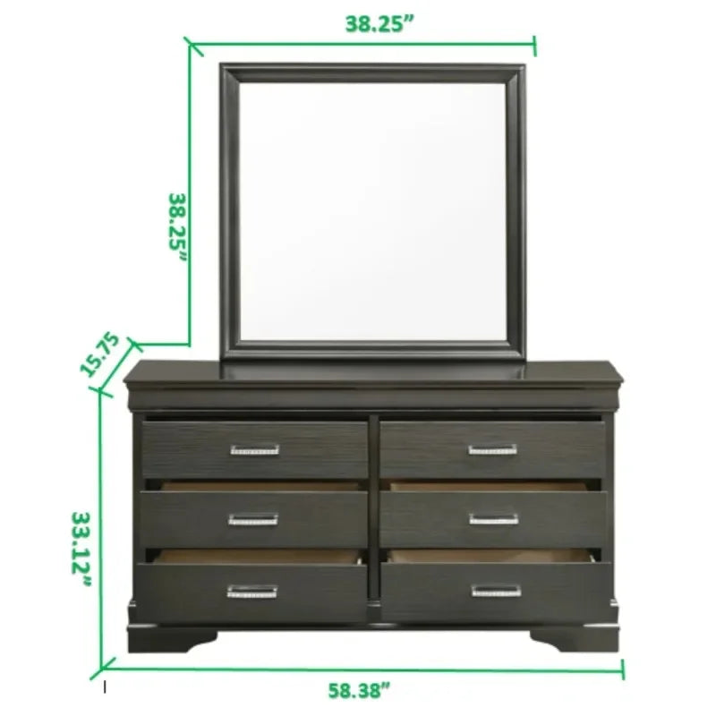 5-Piece Tufted Upholstery LED Bedroom Set: Queen Bed, Nightstand, Dresser, Mirror, and Chest - Made with Wood - Ohberri