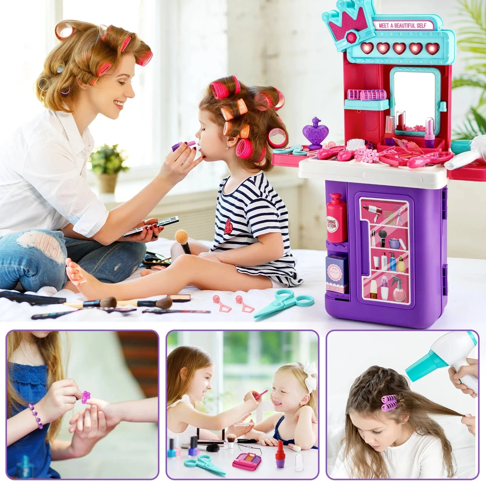 Children's 3-in-1 transformable travel suitcase for boys and girls, makeup tools, playhouse toys Ohberri