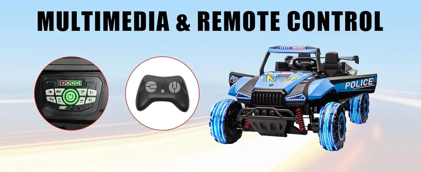 24V Police Car Ride On with Remote Control (Blue) Ohberri