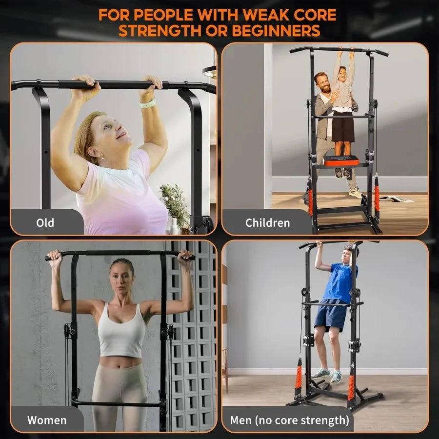 Power Tower Pull Up Bar Station Assistive Trainer, Multi-Function Adjustable Height Dip Station Ohberri
