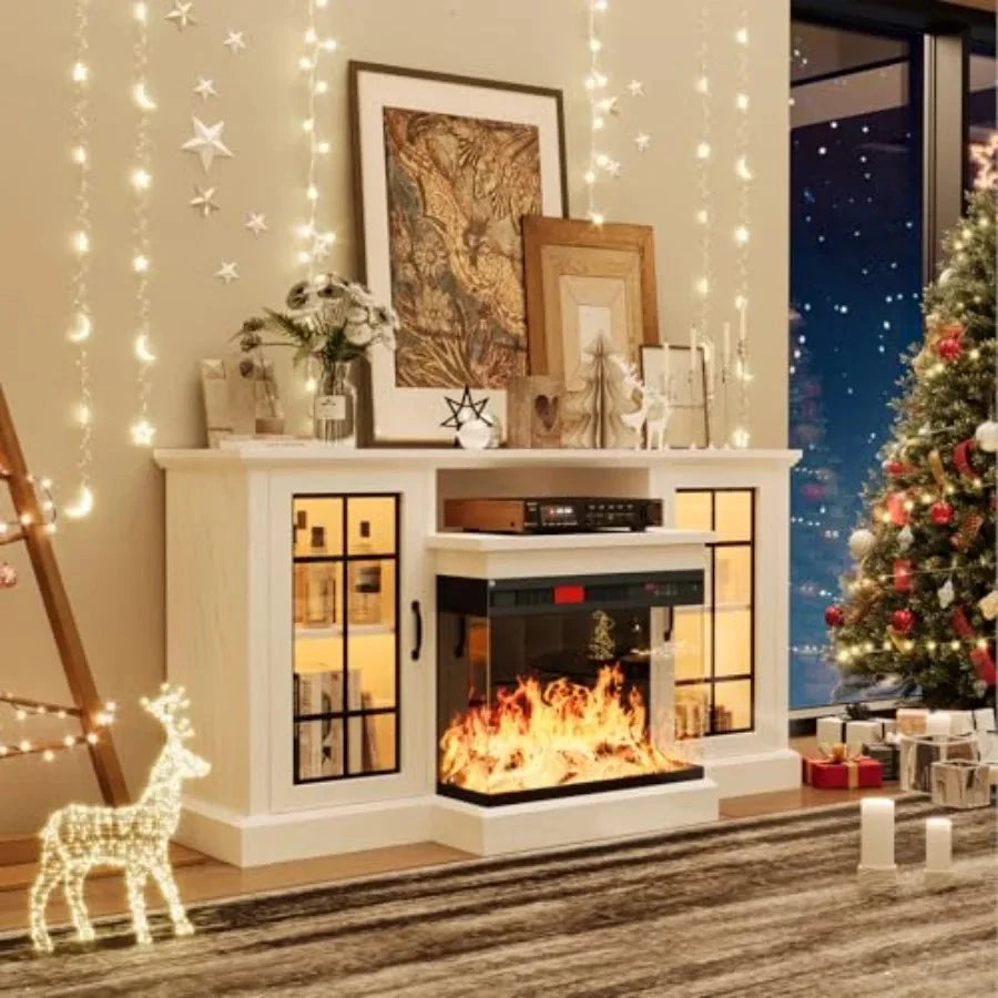 59'' Fireplace TV Stand 3 Sided Glass Media Entertainment Center Console Table for TVs up to 65'' Ohberri