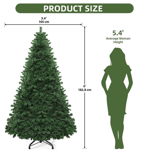 6ft /7.5ft /9ft Artificial Pine Christmas Tree Metal Hinges and Foldable Base Ohberri