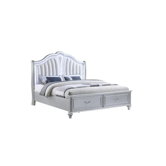 Mystic Contemporary Upholstered LED Queen Bedroom Set 4PC Wood Silver Finish - Ohberri