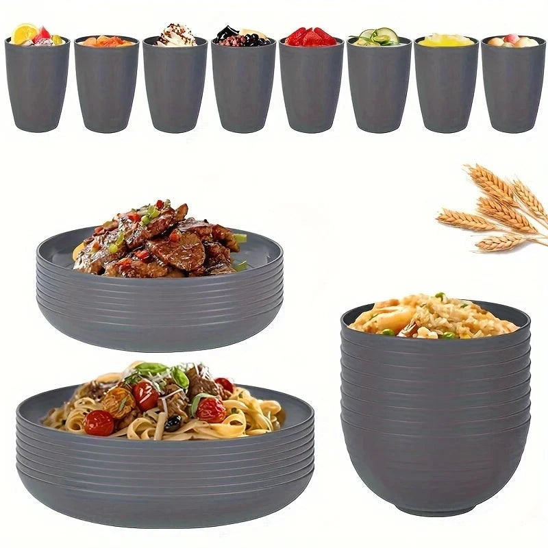 16/32pcs Plastic Tableware Set Ohberri