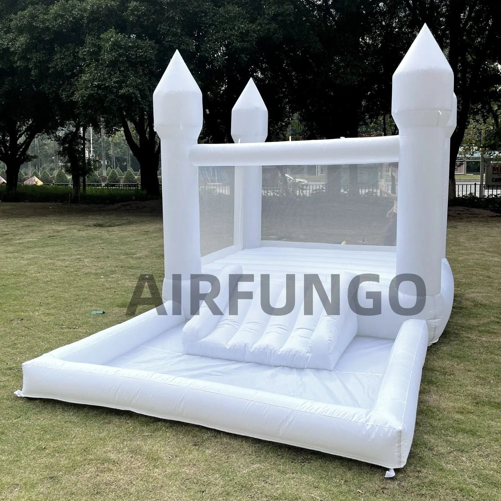 9x9x7ft Soft Play White Bounce House With Slide Ball Pit - Ohberri