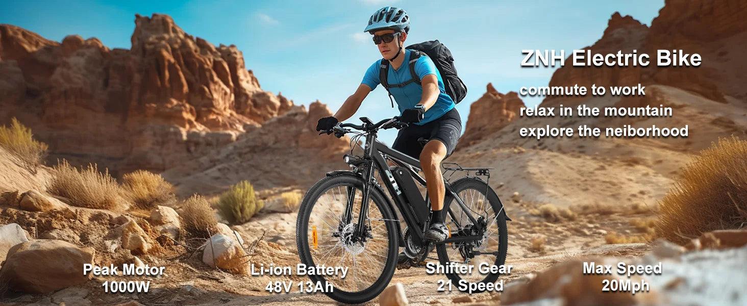 1000W Motor Peak 48V Electric Bike 26 inch Electric Mountain Bike 50Miles Range 20MPH - Ohberri