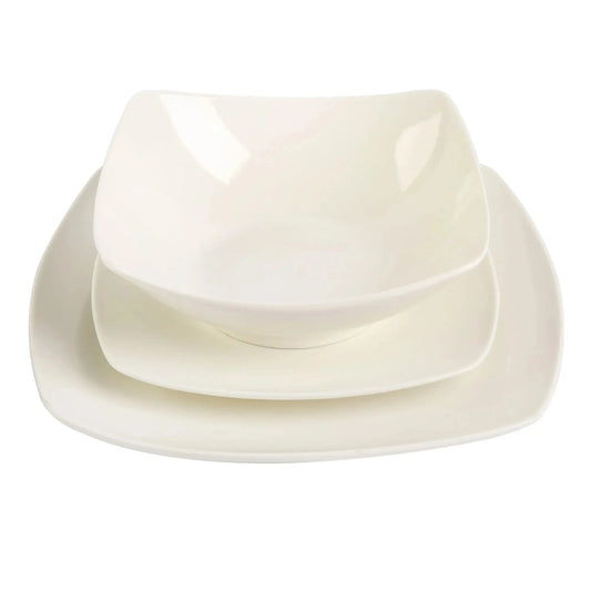 12-Piece White Square Dinnerware Set, Modern Stoneware Plates Bowls Ohberri