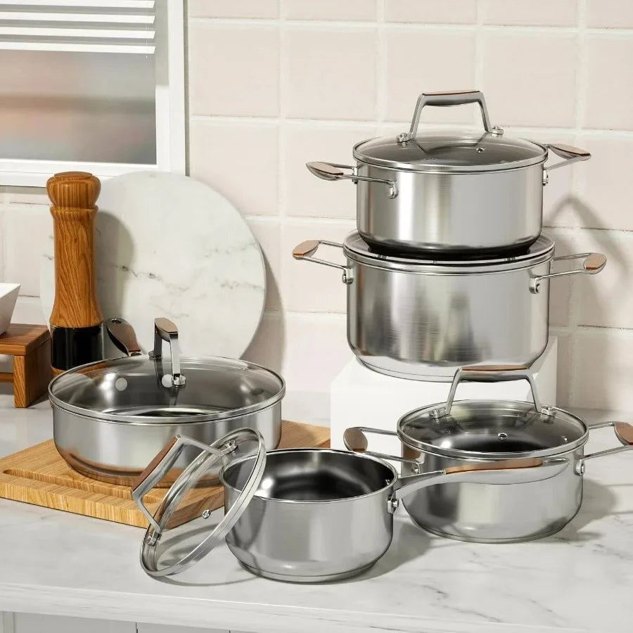 5Ply Stainless Steel Cookware Set with 10 Pieces for Induction Ohberri