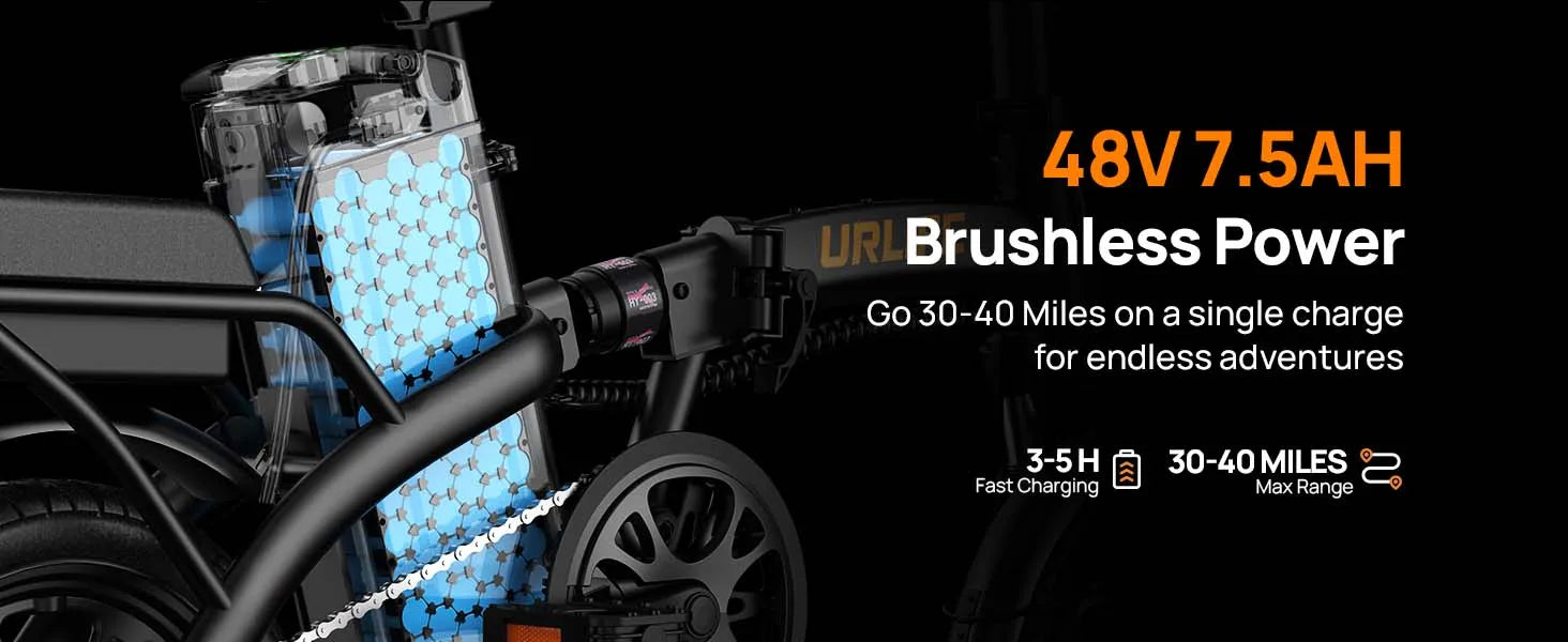 14" Foldable Electric bicycle Peak 500W Motor with 48V 7.5Ah 40 Miles Range 3 Hours Charge Time - Ohberri