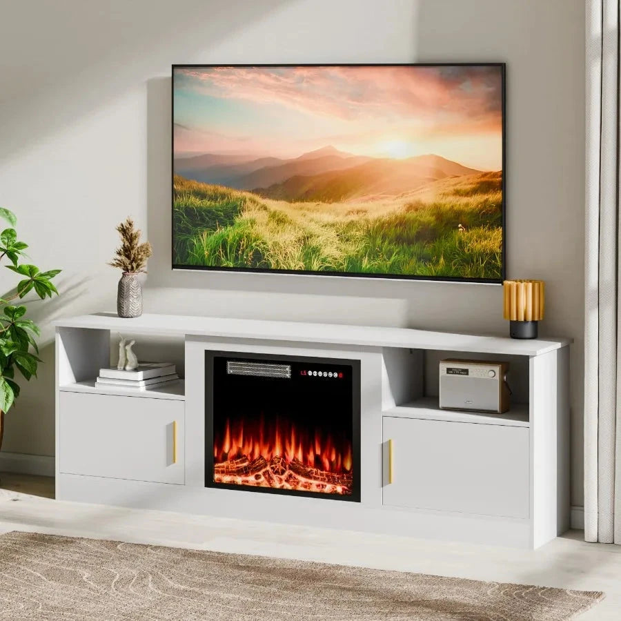 Fireplace TV Stand with 70" TV Stand with LED Lighting Ohberri